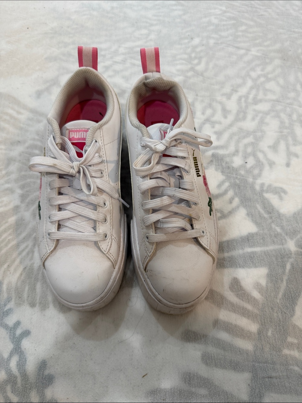 Puma Women’s White Sneakers with Pink Accents
